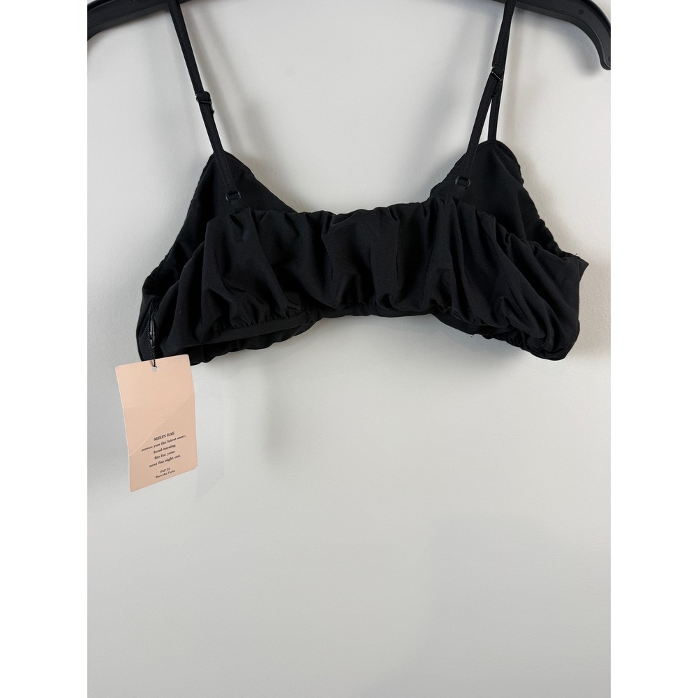 Shein Bae Black Ruched Bikini Top Small NWTs Summer Girls Trip Vacation - Picture 2 of 5
